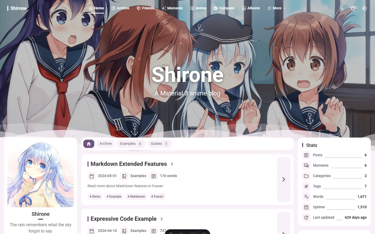 Shirone theme homepage preview